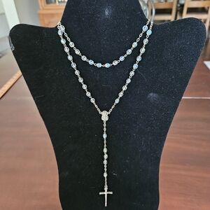 Pale Blue Beaded Rosary Catholic Prayer Meditation Men Women Children